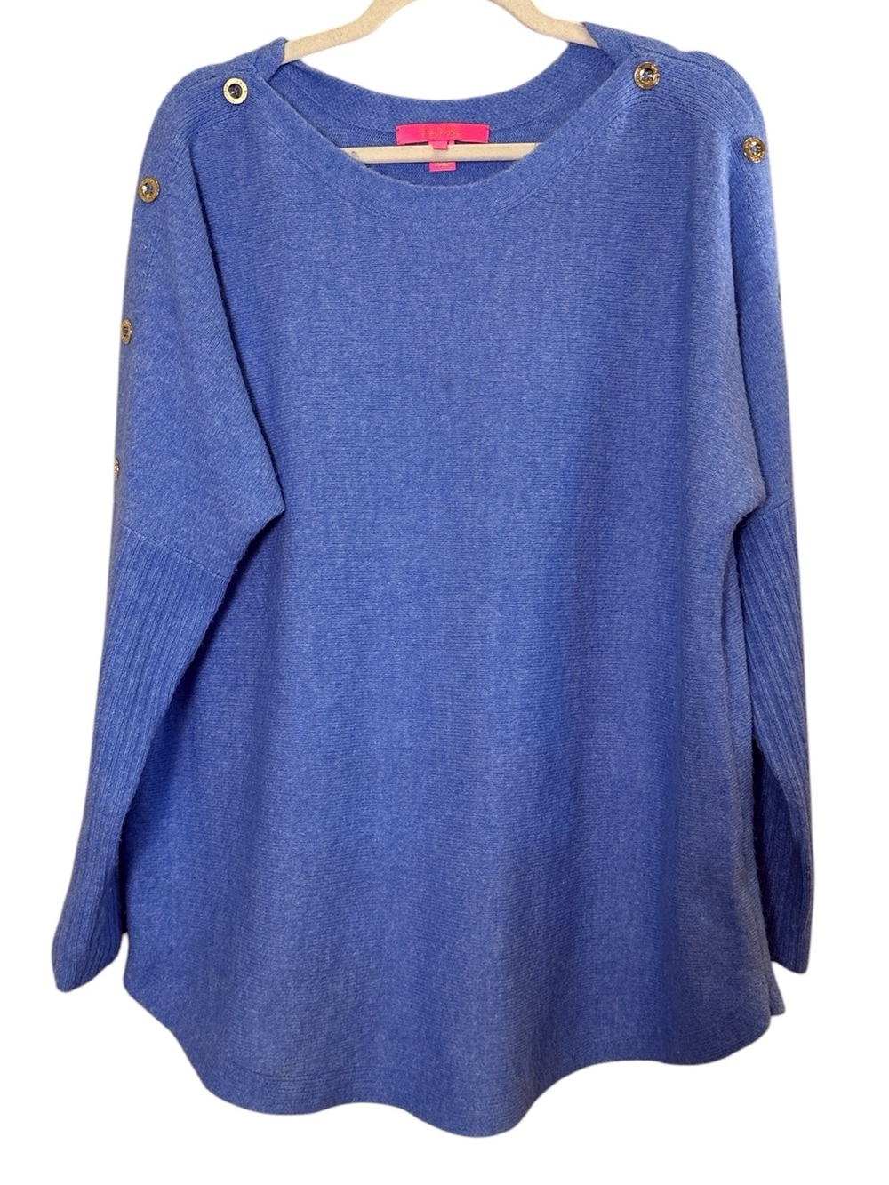 Lilly Pulitzer Women’s Cornflower Blue Knit Boat Neck Sweater Gold Buttons sz L